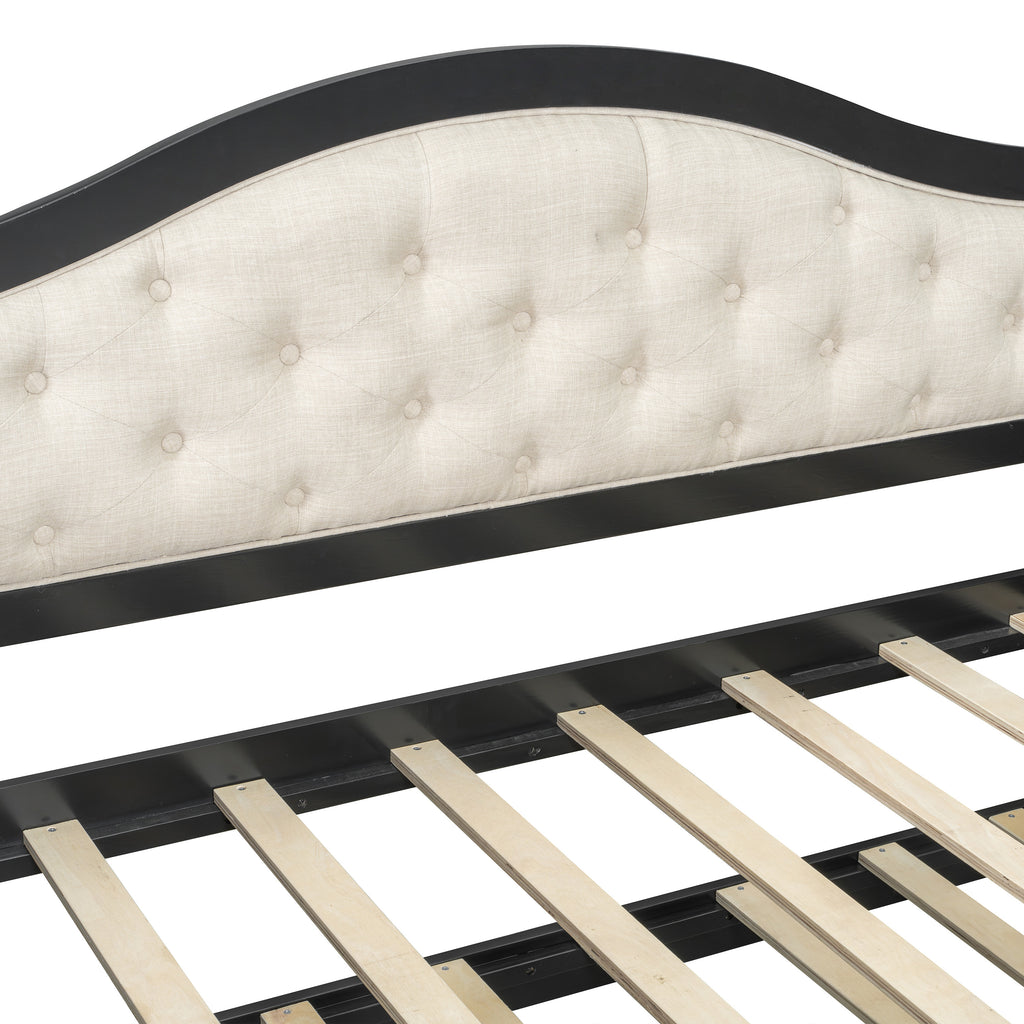 Twin Daybed with Trundle, Twin Size Daybed with 2 Storage Drawers, Wooden Sofa Bed with Upholstered Button Tufted Backrest for Living Room, Bedroom, Guest Room,Black Daybeds