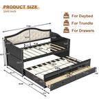 Twin Daybed with Trundle, Twin Size Daybed with 2 Storage Drawers, Wooden Sofa Bed with Upholstered Button Tufted Backrest for Living Room, Bedroom, Guest Room,Black Daybeds