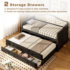 Twin Daybed with Trundle, Twin Size Daybed with 2 Storage Drawers, Wooden Sofa Bed with Upholstered Button Tufted Backrest for Living Room, Bedroom, Guest Room,Black Daybeds