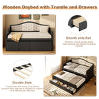 Twin Daybed with Trundle, Twin Size Daybed with 2 Storage Drawers, Wooden Sofa Bed with Upholstered Button Tufted Backrest for Living Room, Bedroom, Guest Room,Black Daybeds