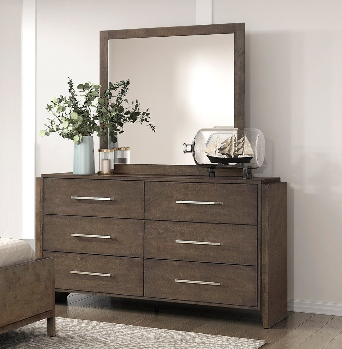 Classic Contemporary Dark Walnut Finish Storage Dresser 1pc Wooden Bedroom Furniture Durable Solid Rubberwood