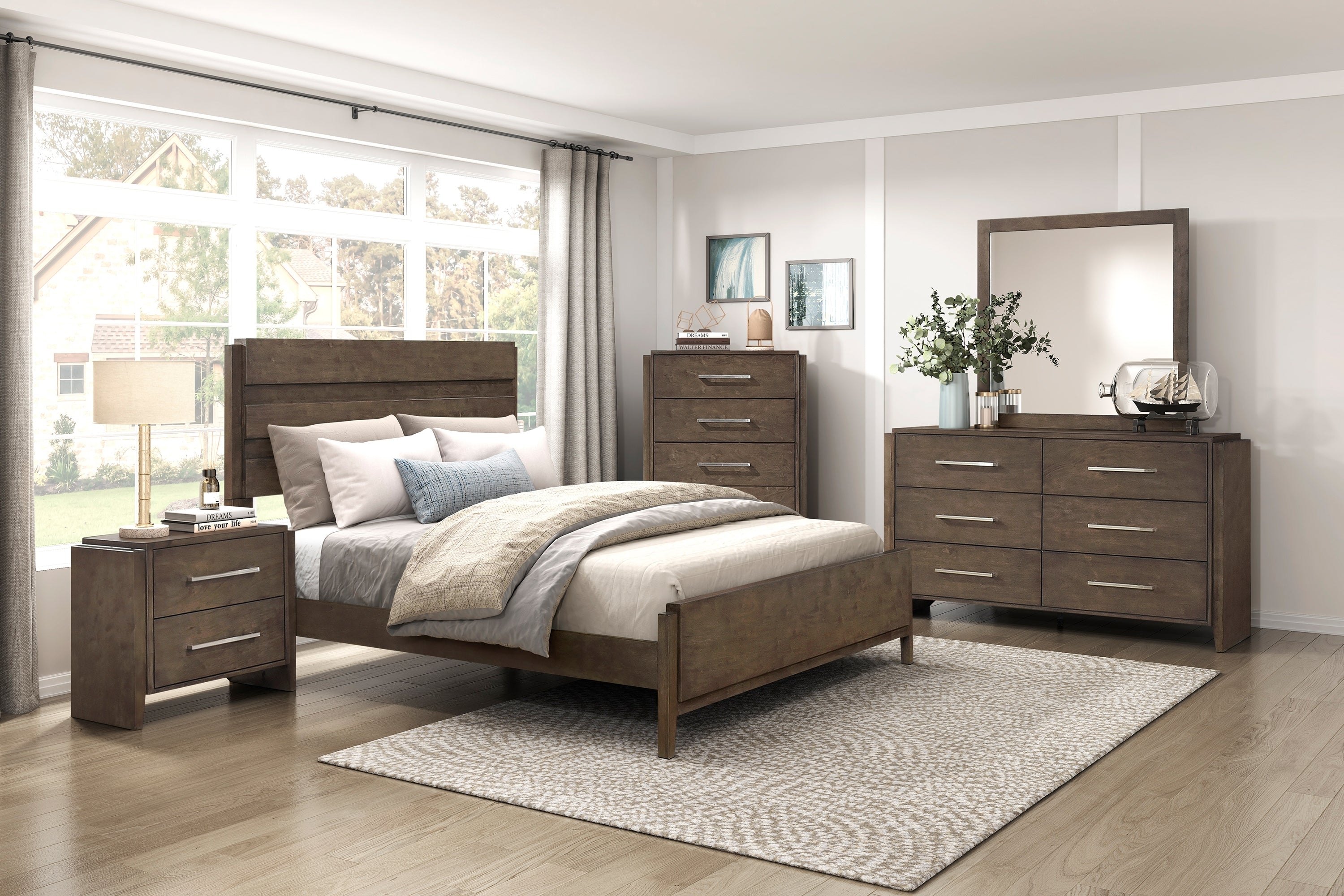 Classic Contemporary Dark Walnut Finish Storage Dresser 1pc Wooden Bedroom Furniture Durable Solid Rubberwood