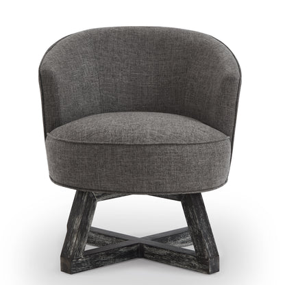 Swivel chair with cross-shaped wooden base,Lounge chair with solid wood legs, 360°freely Swivel chair , Classic linen Fabric for living room, bedroom, office, dresser -Dark Gray