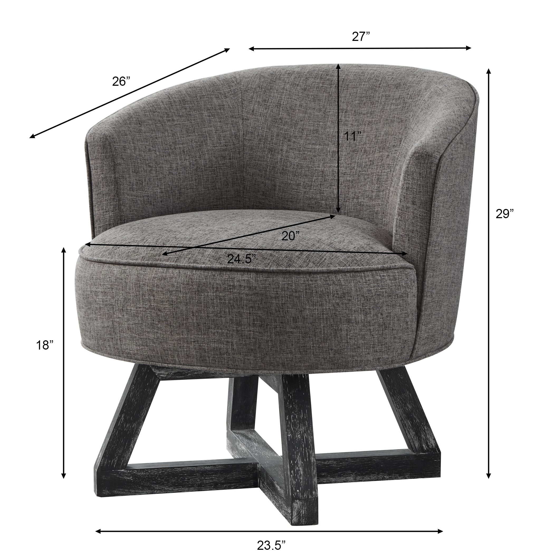 Swivel chair with cross-shaped wooden base,Lounge chair with solid wood legs, 360°freely Swivel chair , Classic linen Fabric for living room, bedroom, office, dresser -Dark Gray