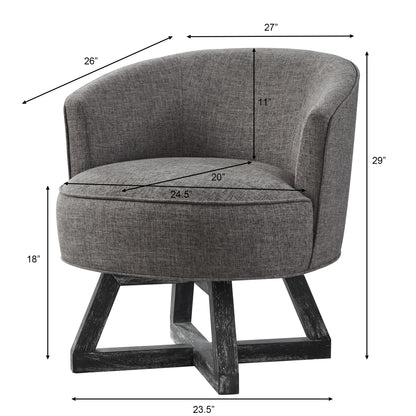 Swivel chair with cross-shaped wooden base,Lounge chair with solid wood legs, 360°freely Swivel chair , Classic linen Fabric for living room, bedroom, office, dresser -Dark Gray