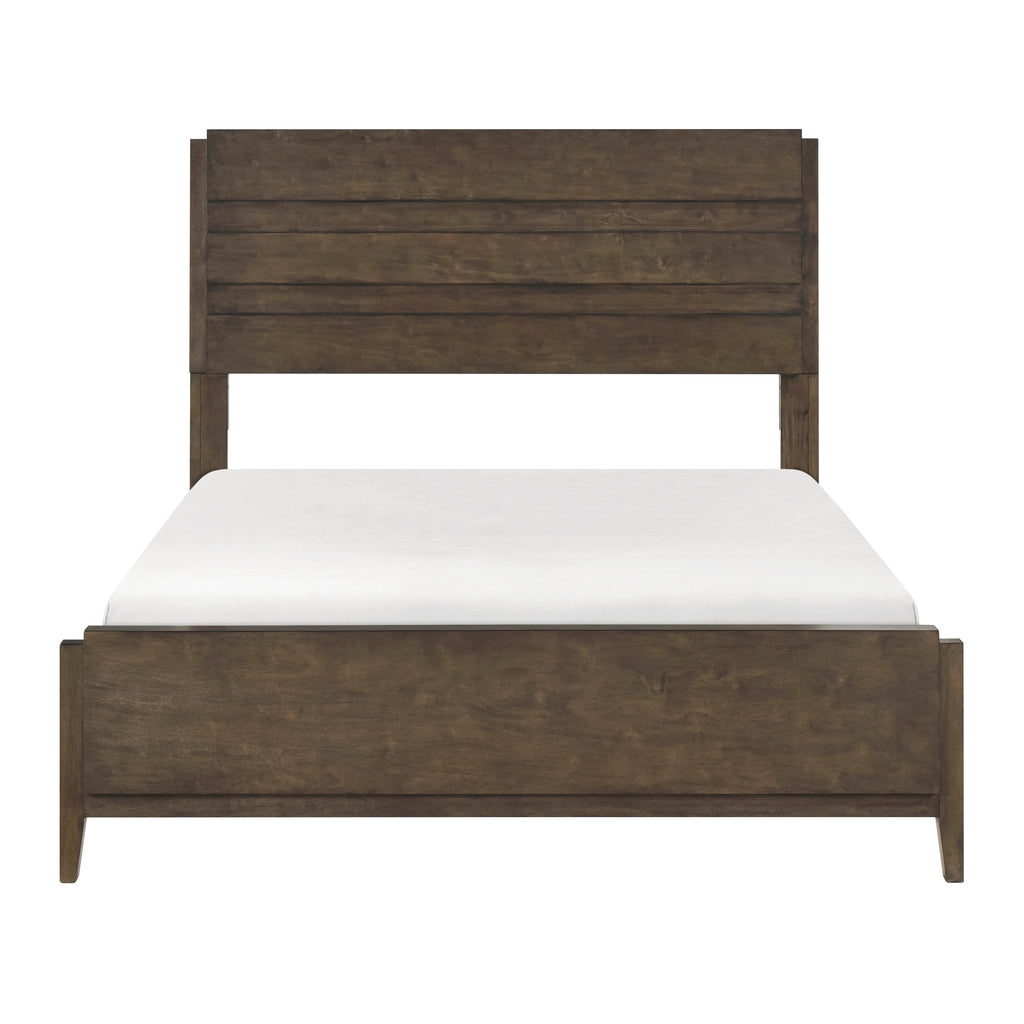 Classic Contemporary Dark Walnut Finish Queen Bed 1pc Durable Panel Bedroom Furniture Solid Rubberwood