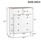 White Dresser with 5 Drawers, Tall Chest of Drawers, 5 Drawer Dresser with Deep Space, Wood Storage Cabinet for Living Room, Hallway, Office, White