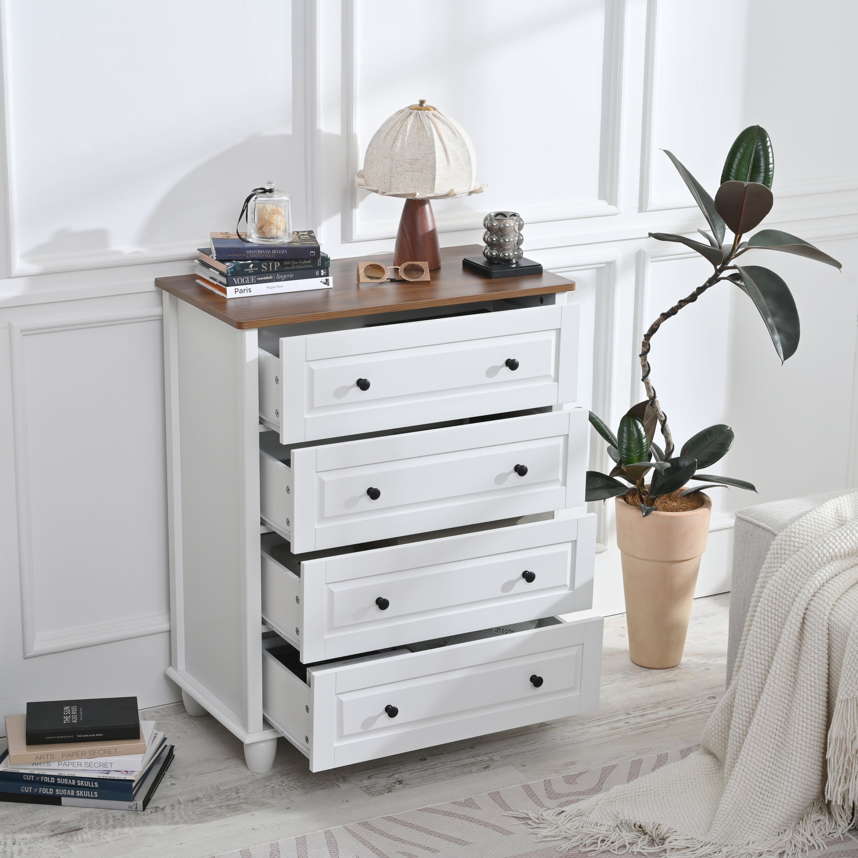 Modern Chest of Drawers, 4 Drawer Dresser, Tall Wood Storage Cabinet for Living Room, Entryway, Hallway