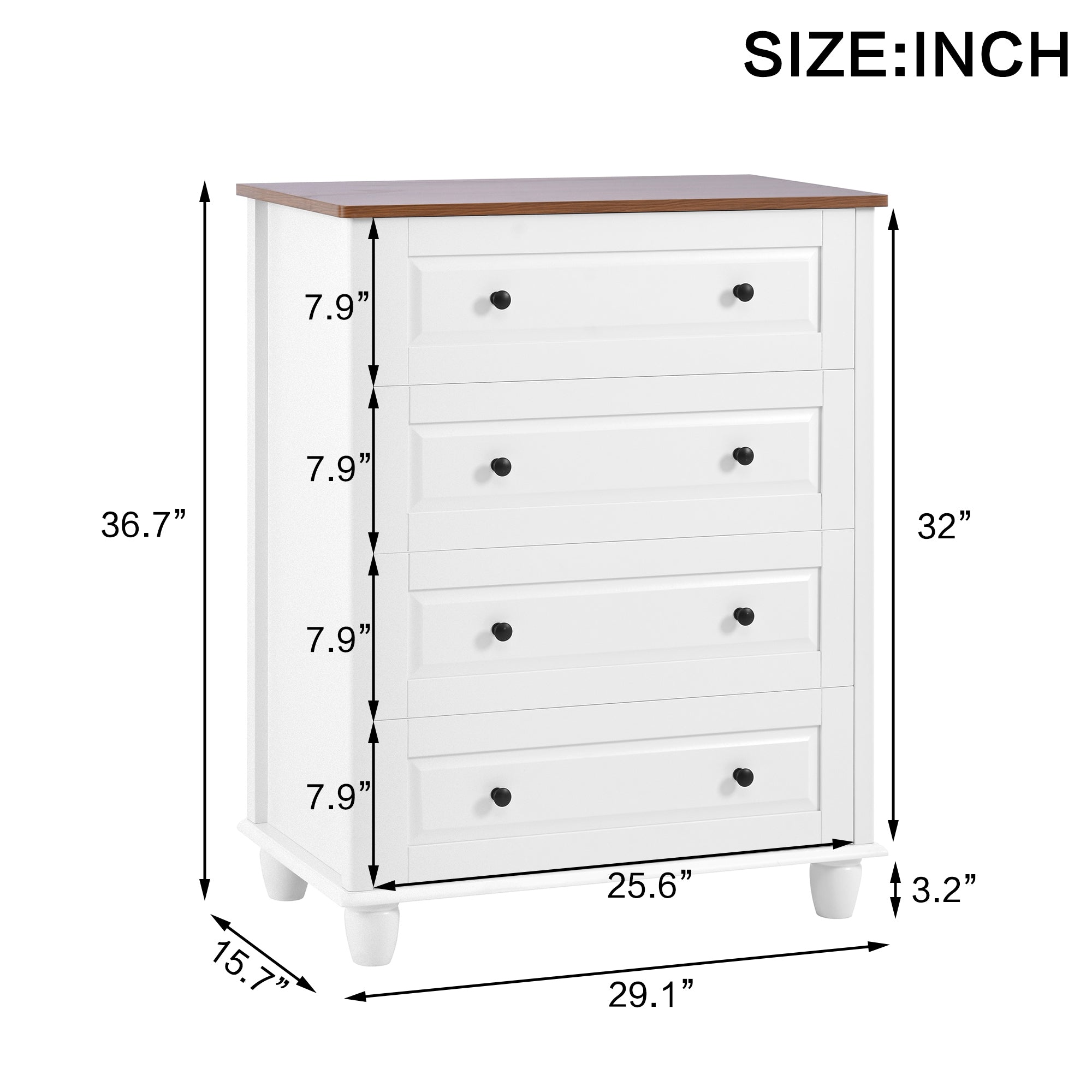 Modern Chest of Drawers, 4 Drawer Dresser, Tall Wood Storage Cabinet for Living Room, Entryway, Hallway