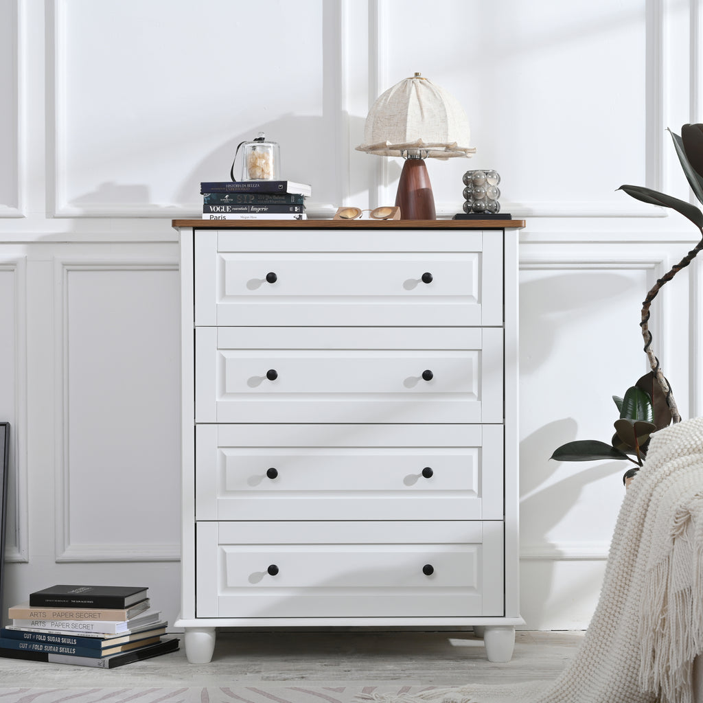 Modern Chest of Drawers, 4 Drawer Dresser, Tall Wood Storage Cabinet for Living Room, Entryway, Hallway