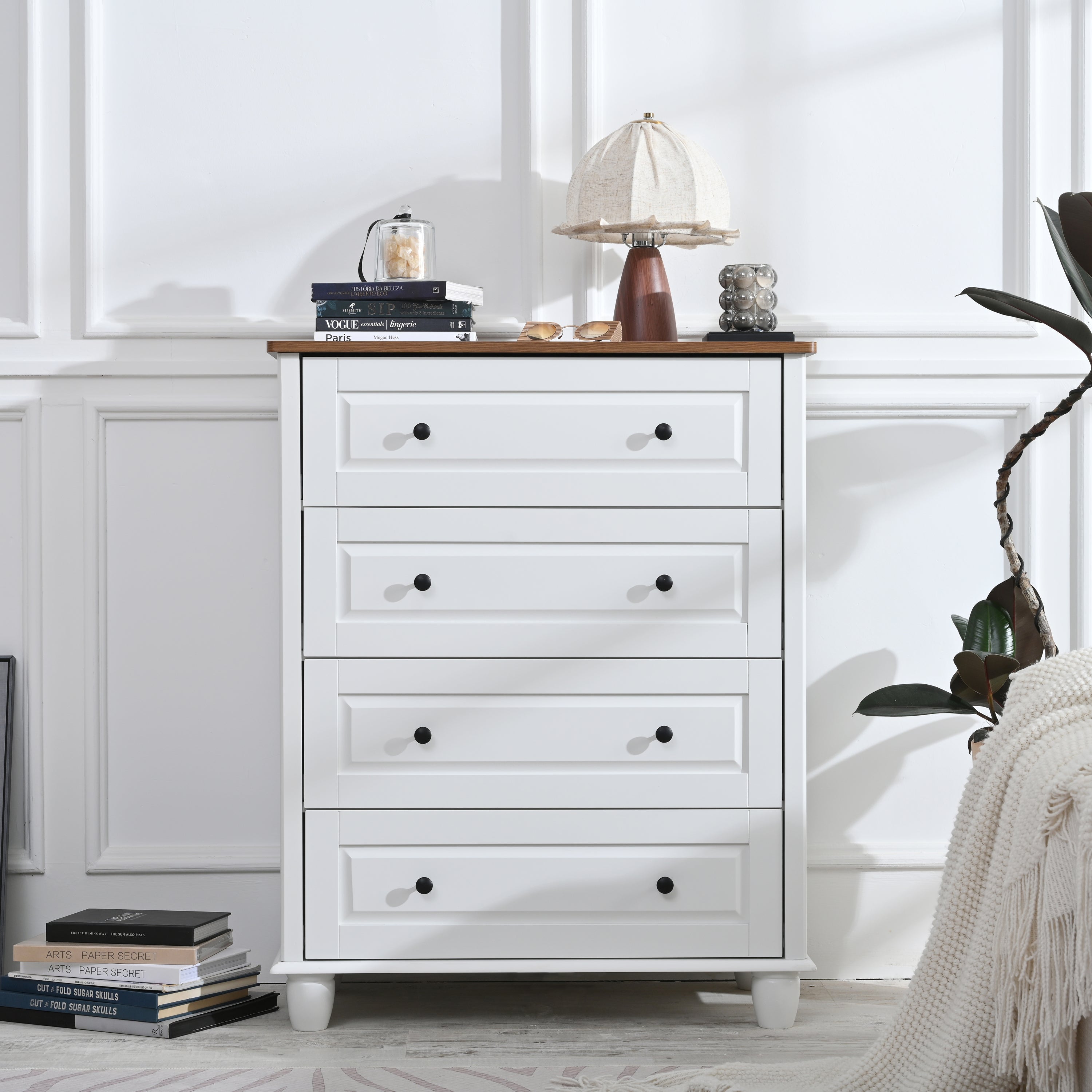 Modern Chest of Drawers, 4 Drawer Dresser, Tall Wood Storage Cabinet for Living Room, Entryway, Hallway
