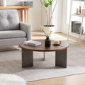Classic Round Walnut Coffee Table with Black Metal Legs.