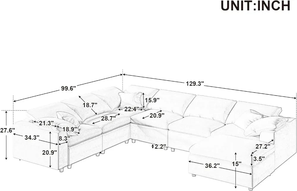 Cloud Oversized Modular Sectional Sofa 129.3"