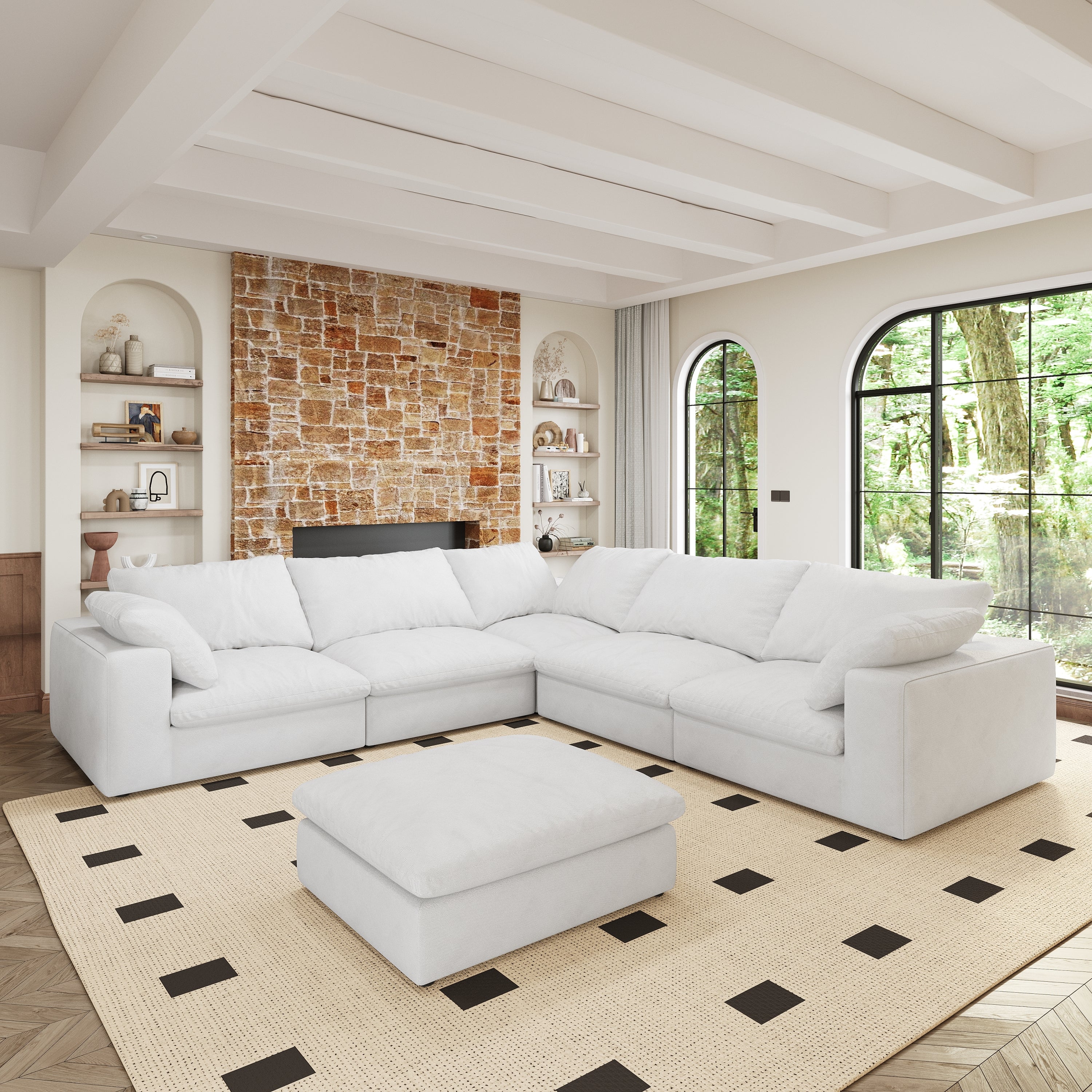 Cloud Modular Sectional Sofa with Storage Ottomans, Down Filled Comfort