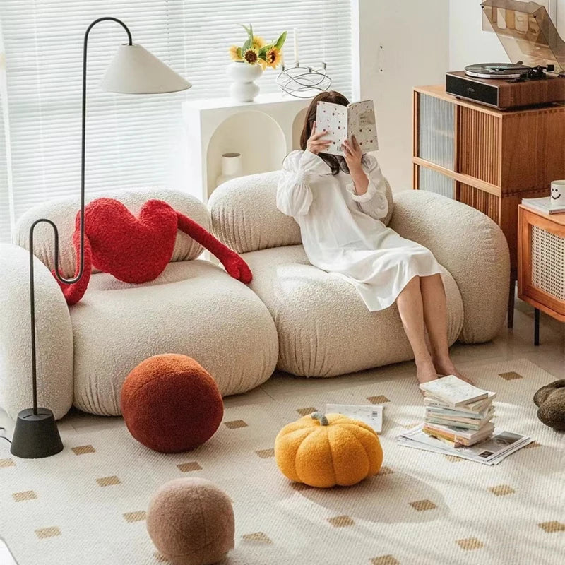 Cloud sofa white lamb wool small apartment tofu module fabric sofa