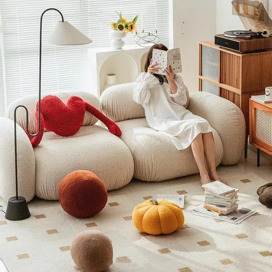 Cloud sofa white lamb wool small apartment tofu module fabric sofa