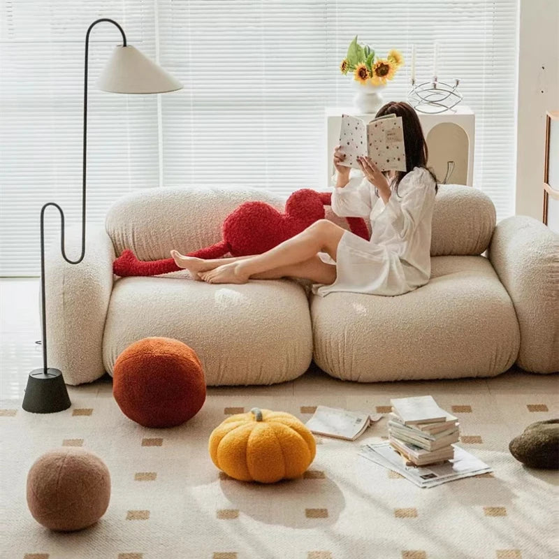 Cloud sofa white lamb wool small apartment tofu module fabric sofa