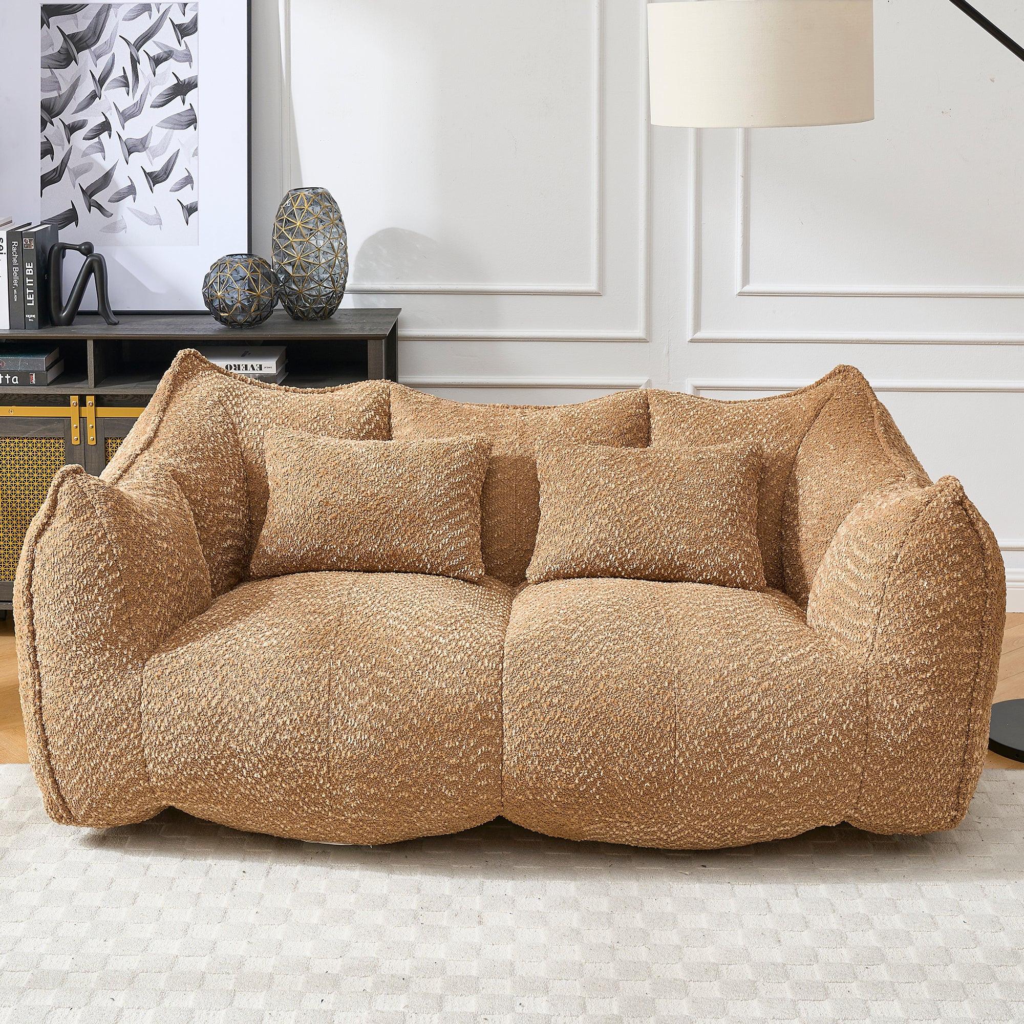 Coffee Chenille Beanbag Chair for Two, 73.2x38.6x30.7.