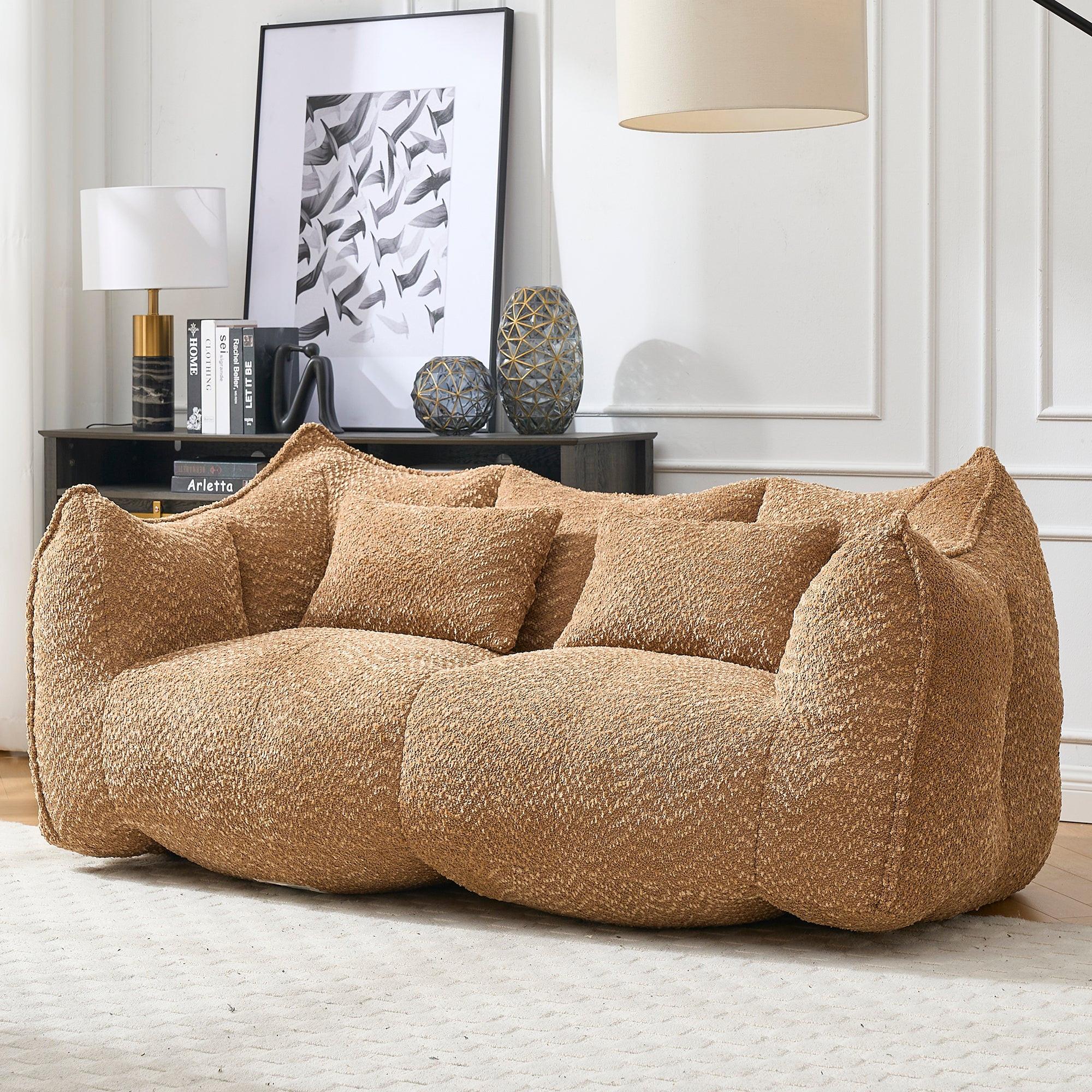 Coffee Chenille Beanbag Chair for Two, 73.2x38.6x30.7.