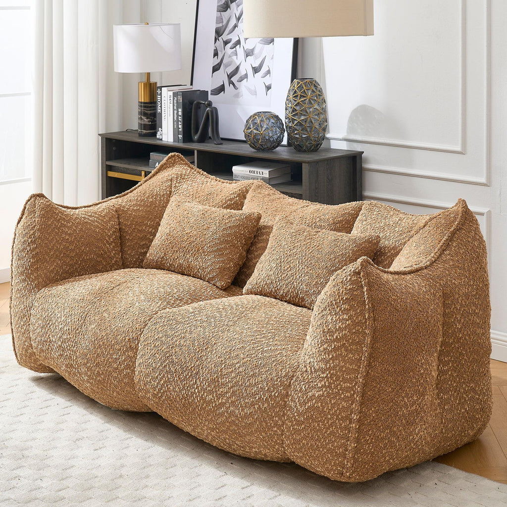 Coffee Chenille Beanbag Chair for Two, 73.2x38.6x30.7.