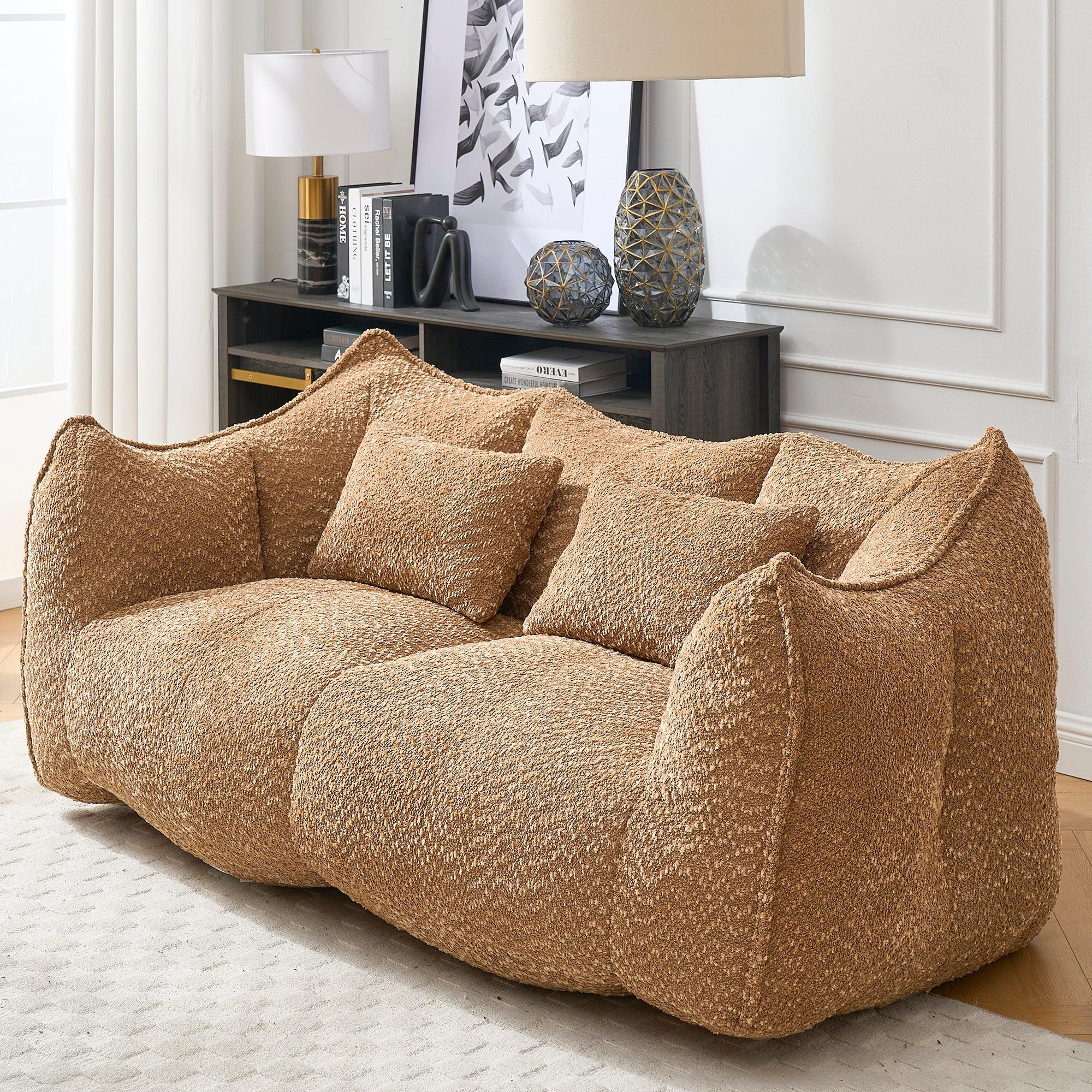 Coffee Chenille Beanbag Chair for Two, 73.2x38.6x30.7.
