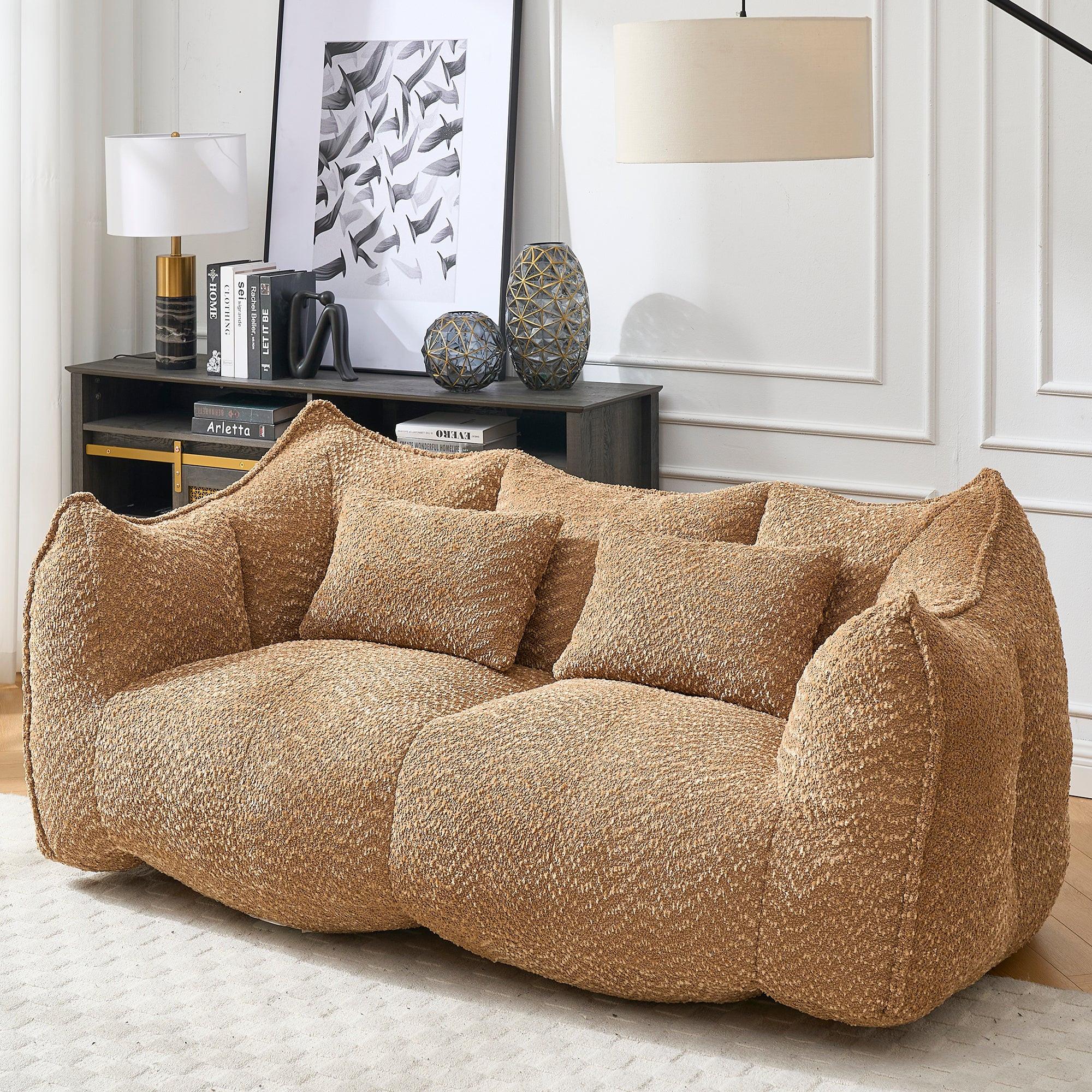 Coffee Chenille Beanbag Chair for Two, 73.2x38.6x30.7.