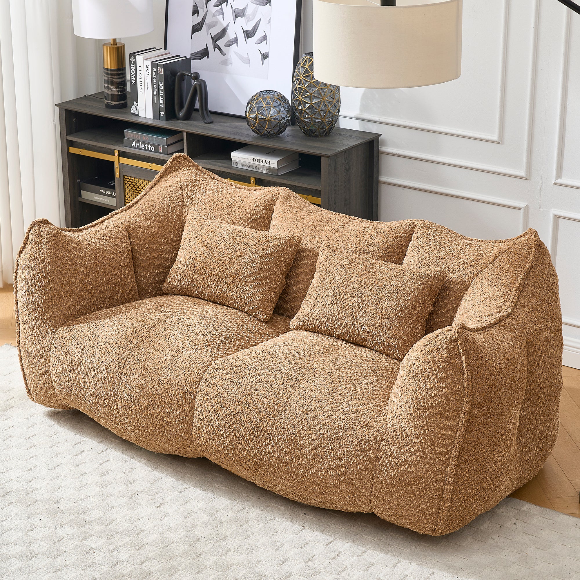 Soft beanbag chair with high resilience foam core for two people. The comfortable square recliner sofa is ideal for family members and friends engaged in games, reading, watching TV