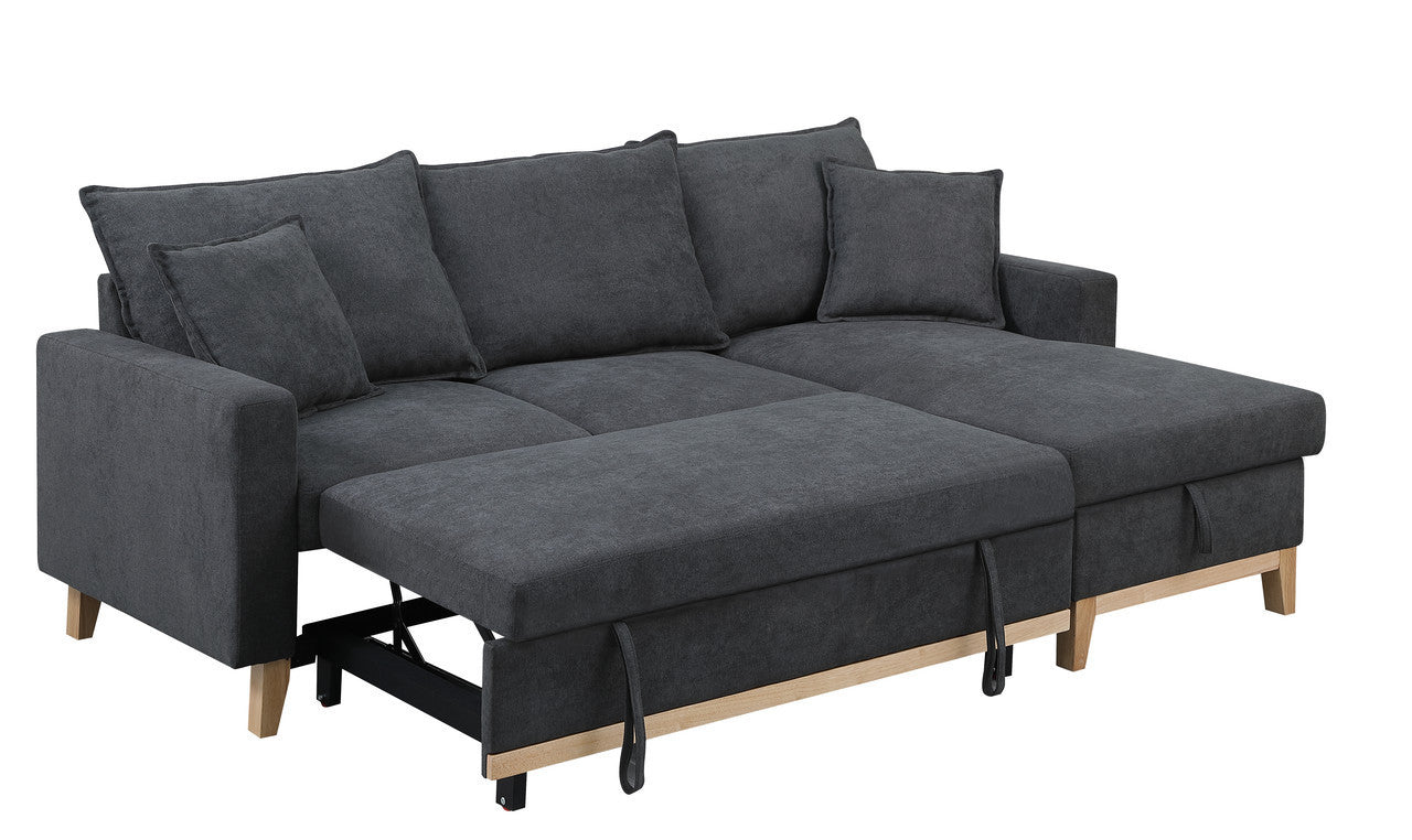 Colton 84.25 Dark Gray Woven Reversible Sleeper Sectional Sofa with Storage Chaise