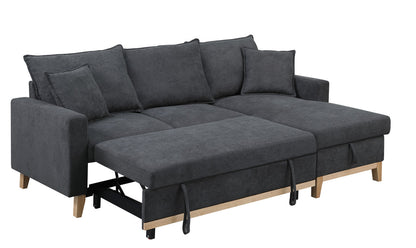 Colton 84.25 Dark Gray Woven Reversible Sleeper Sectional Sofa with Storage Chaise