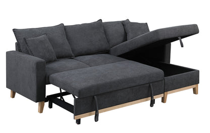 Colton 84.25 Dark Gray Woven Reversible Sleeper Sectional Sofa with Storage Chaise