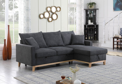 Colton 84.25 Dark Gray Woven Reversible Sleeper Sectional Sofa with Storage Chaise