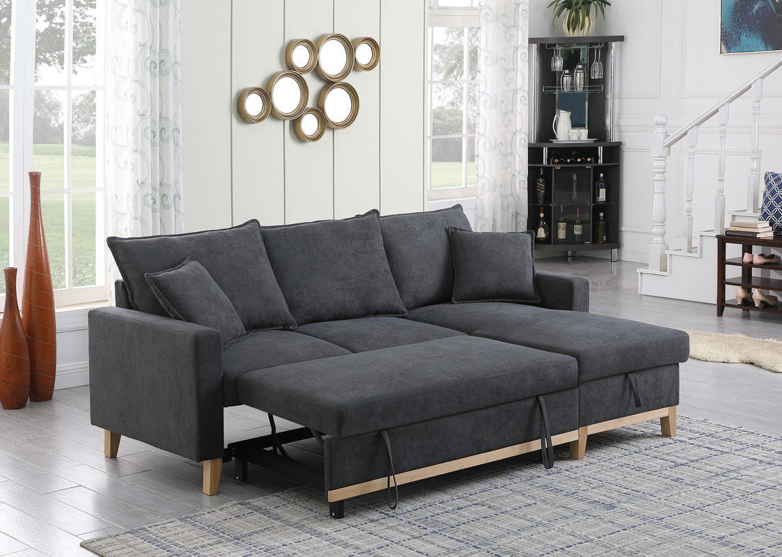 Colton 84.25 Dark Gray Woven Reversible Sleeper Sectional Sofa with Storage Chaise