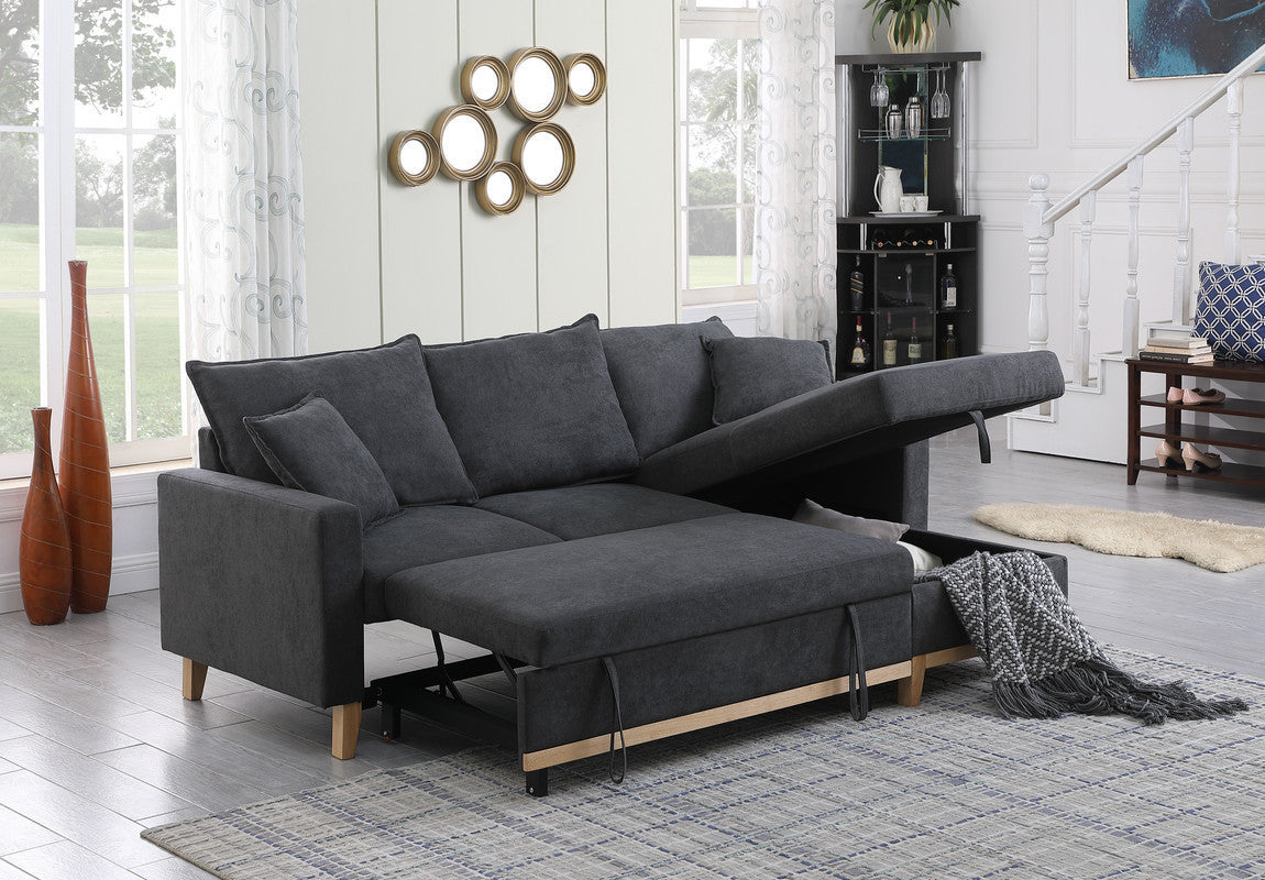 Colton 84.25 Dark Gray Woven Reversible Sleeper Sectional Sofa with Storage Chaise