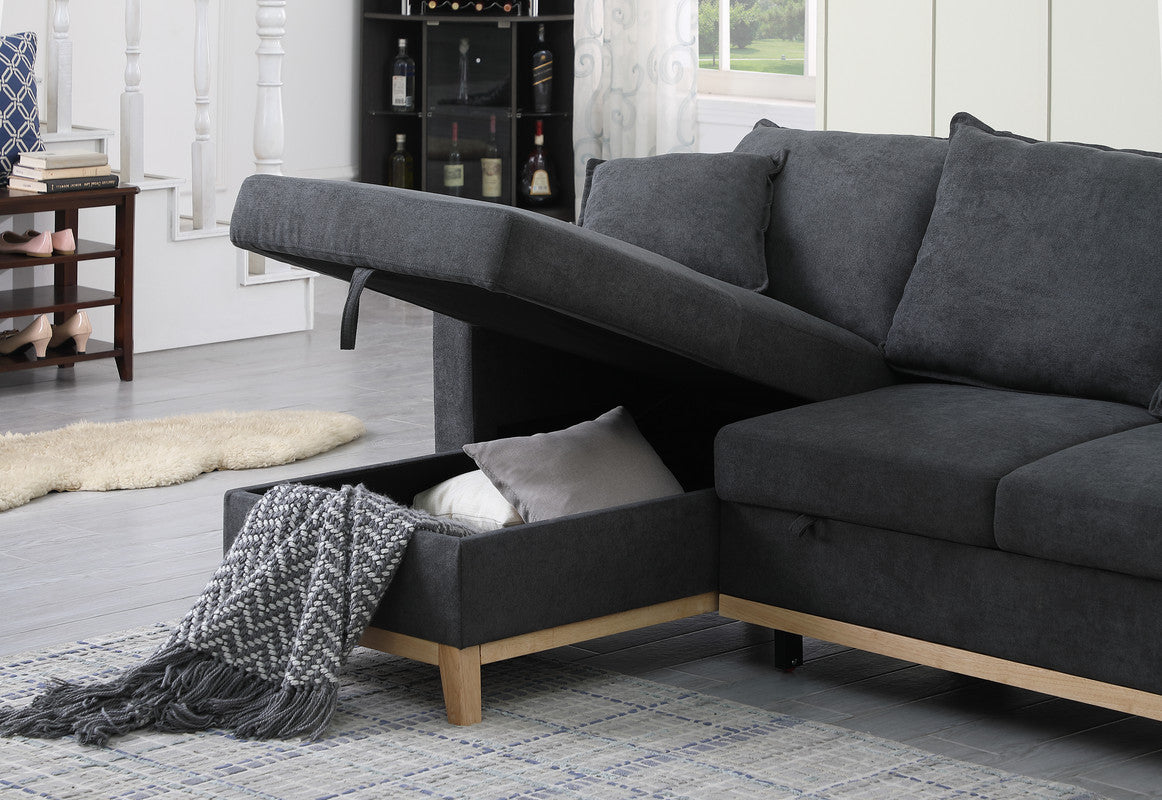Colton 84.25 Dark Gray Woven Reversible Sleeper Sectional Sofa with Storage Chaise