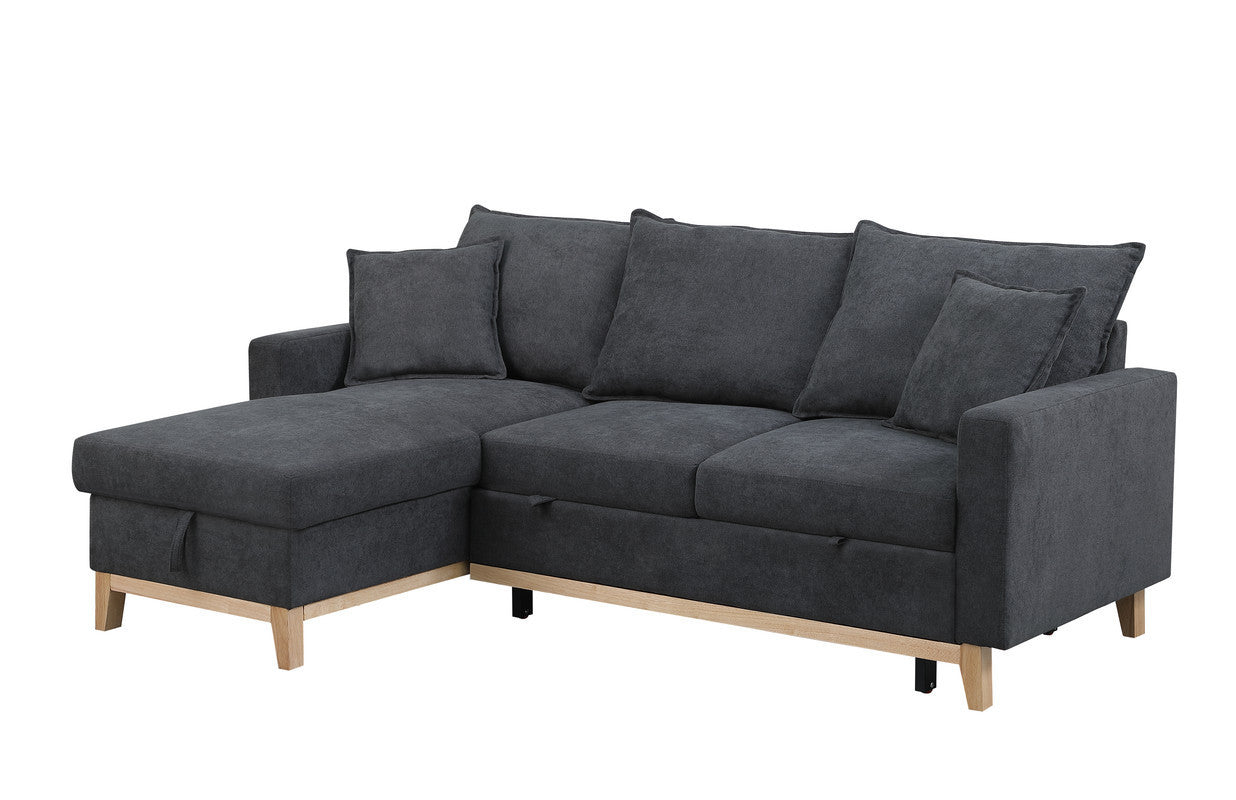 Colton 84.25 Dark Gray Woven Reversible Sleeper Sectional Sofa with Storage Chaise