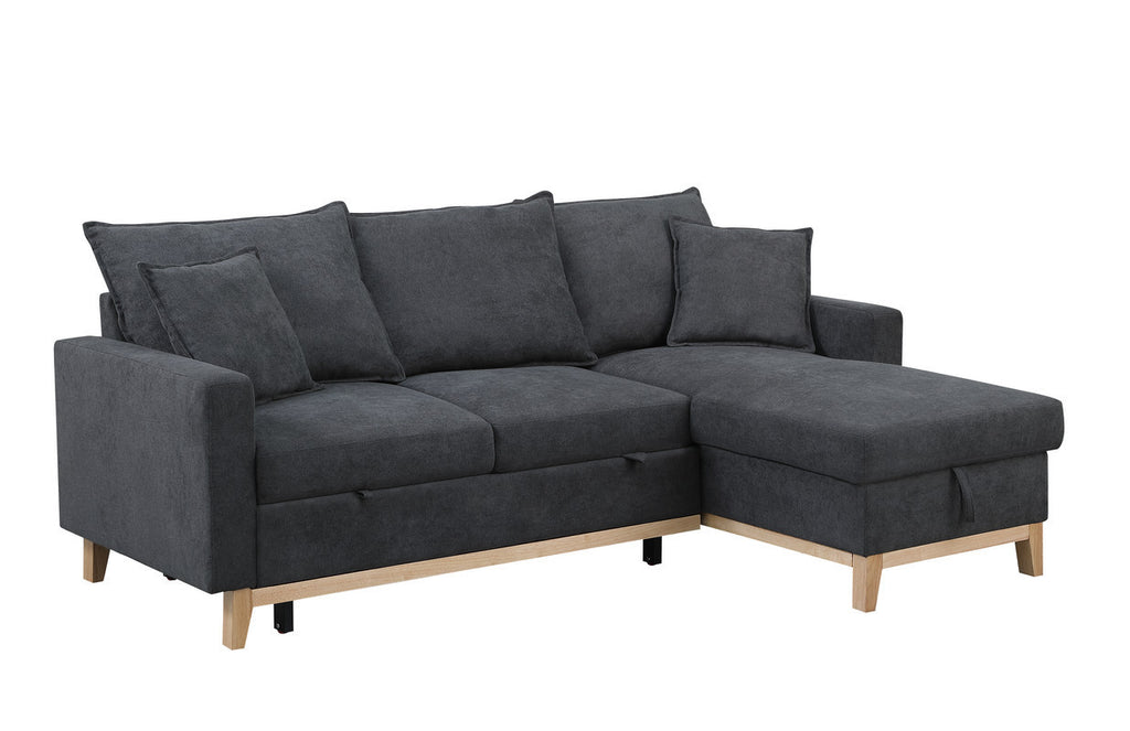 Colton 84.25 Dark Gray Woven Reversible Sleeper Sectional Sofa with Storage Chaise