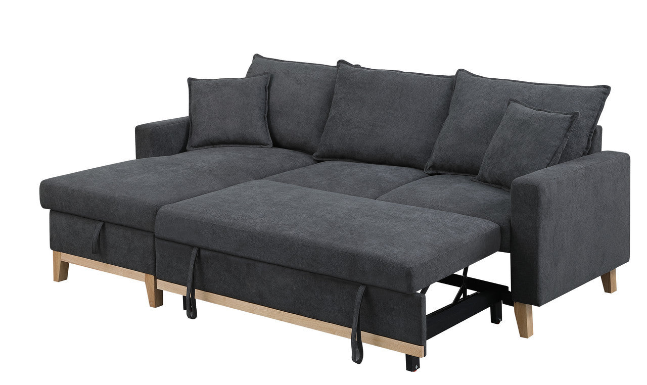 Colton 84.25 Dark Gray Woven Reversible Sleeper Sectional Sofa with Storage Chaise