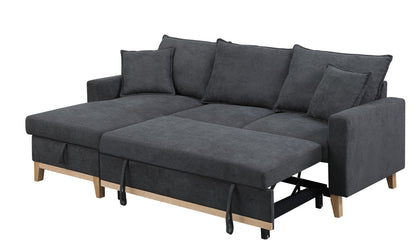 Colton 84.25 Dark Gray Woven Reversible Sleeper Sectional Sofa with Storage Chaise