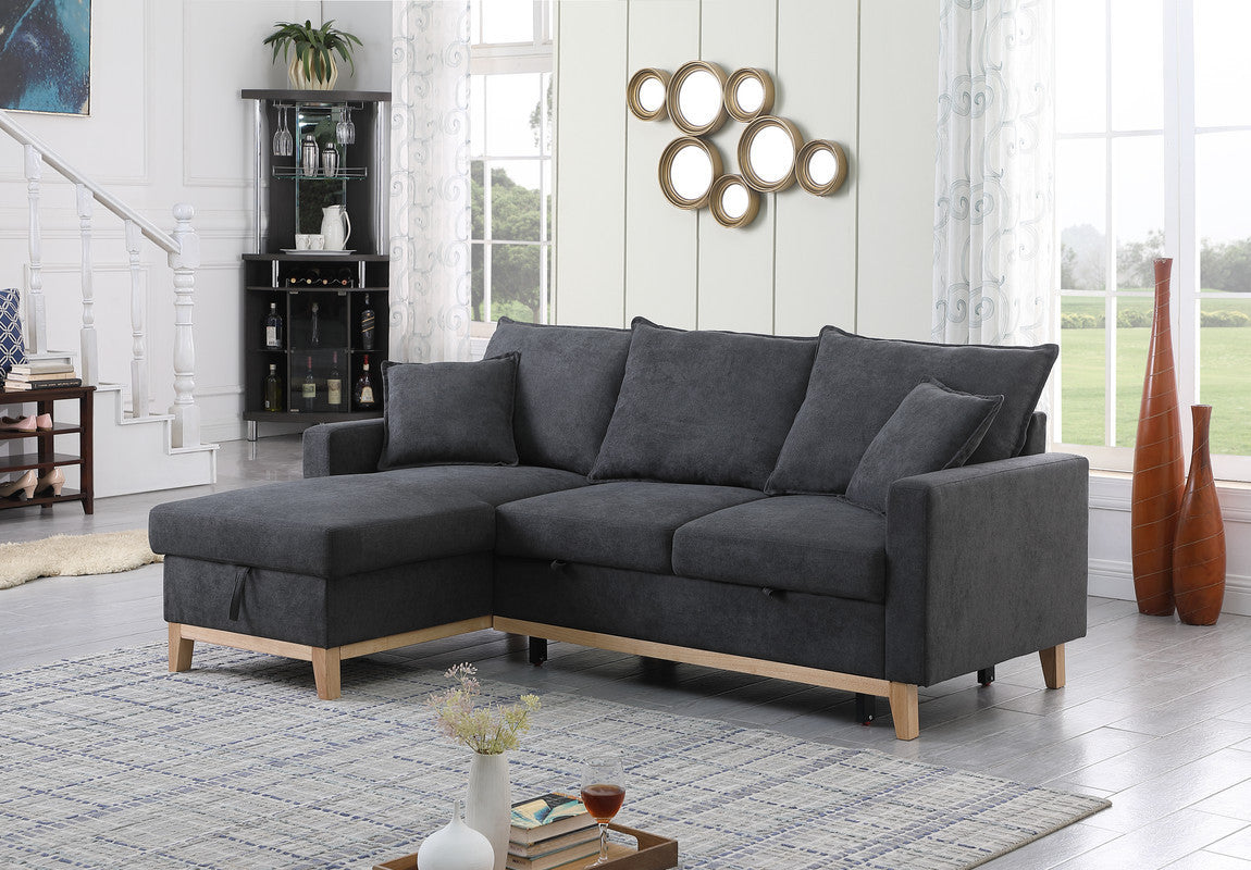 Colton 84.25 Dark Gray Woven Reversible Sleeper Sectional Sofa with Storage Chaise