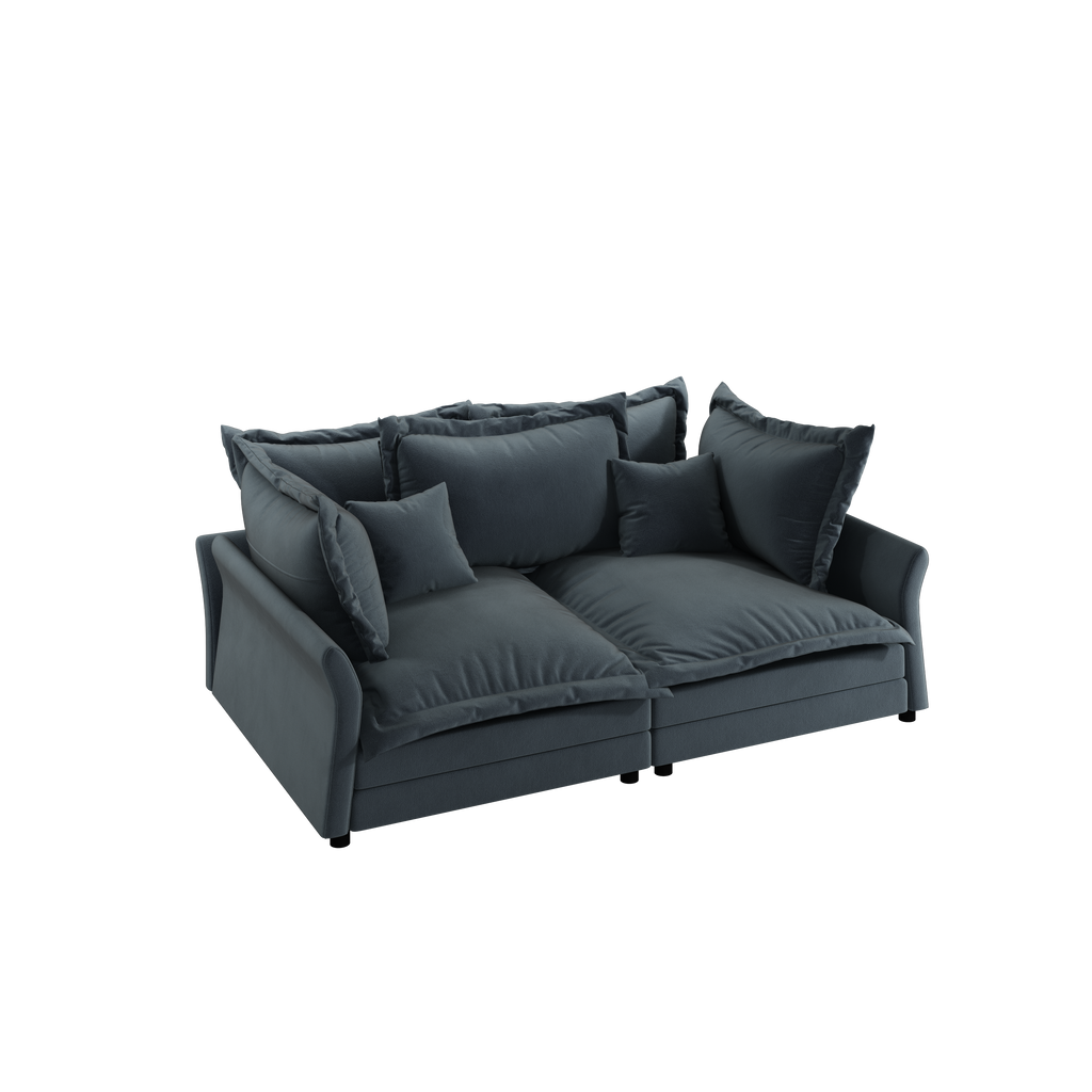 90.55 Modern Comfy Upholstered Sofa Cloud Couch, Deep Seat Couches with Multiple Large Soft Pillows,Convertible Deep Seat Chaise Longue for Living Room Bedroom,Apartment,Office,grey