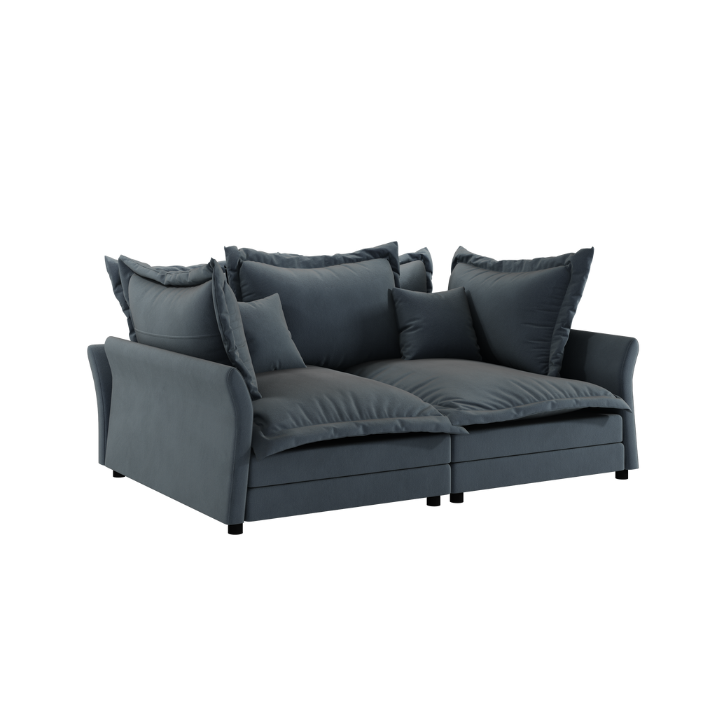 90.55 Modern Comfy Upholstered Sofa Cloud Couch, Deep Seat Couches with Multiple Large Soft Pillows,Convertible Deep Seat Chaise Longue for Living Room Bedroom,Apartment,Office,grey