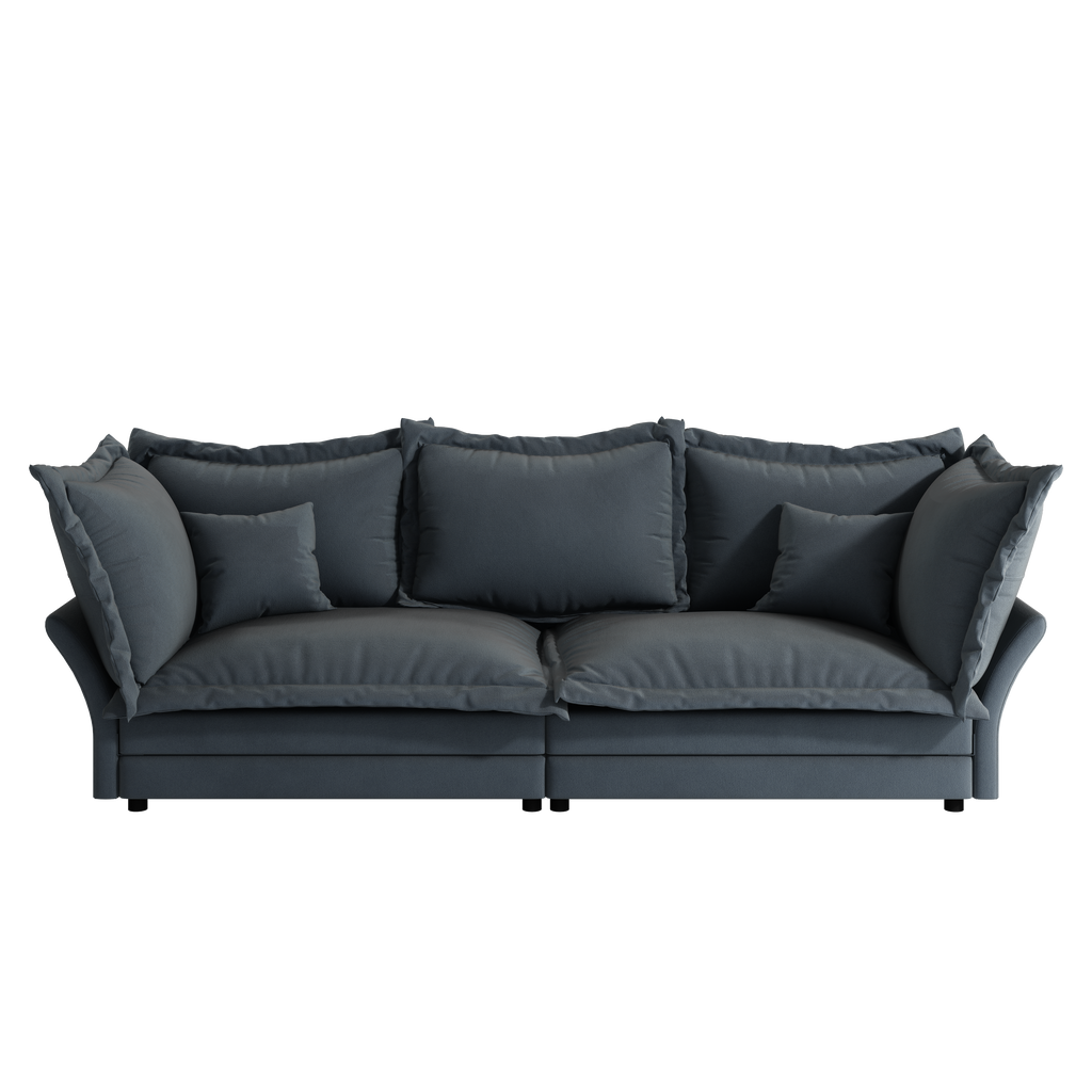 90.55 Modern Comfy Upholstered Sofa Cloud Couch, Deep Seat Couches with Multiple Large Soft Pillows,Convertible Deep Seat Chaise Longue for Living Room Bedroom,Apartment,Office,grey