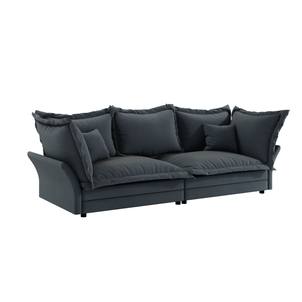 90.55 Modern Comfy Upholstered Sofa Cloud Couch, Deep Seat Couches with Multiple Large Soft Pillows,Convertible Deep Seat Chaise Longue for Living Room Bedroom,Apartment,Office,grey