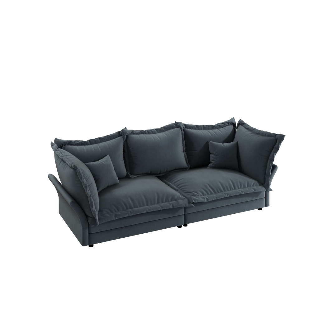 90.55 Modern Comfy Upholstered Sofa Cloud Couch, Deep Seat Couches with Multiple Large Soft Pillows,Convertible Deep Seat Chaise Longue for Living Room Bedroom,Apartment,Office,grey