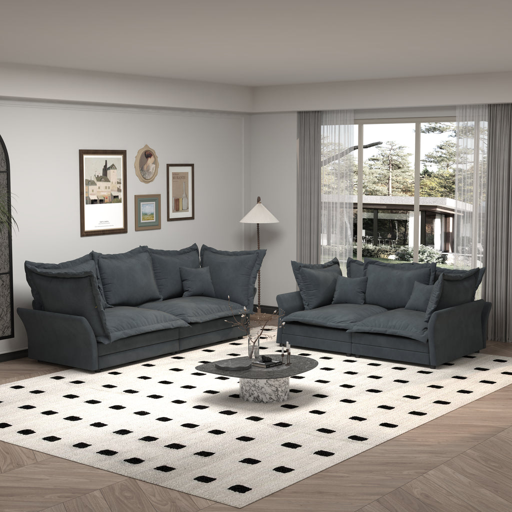 90.55 Modern Comfy Upholstered Sofa Cloud Couch, Deep Seat Couches with Multiple Large Soft Pillows,Convertible Deep Seat Chaise Longue for Living Room Bedroom,Apartment,Office,grey