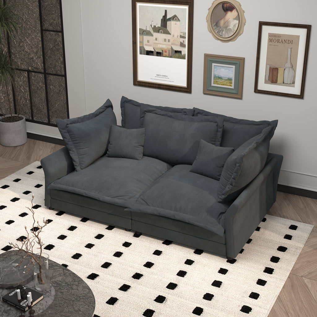 90.55 Modern Comfy Upholstered Sofa Cloud Couch, Deep Seat Couches with Multiple Large Soft Pillows,Convertible Deep Seat Chaise Longue for Living Room Bedroom,Apartment,Office,grey