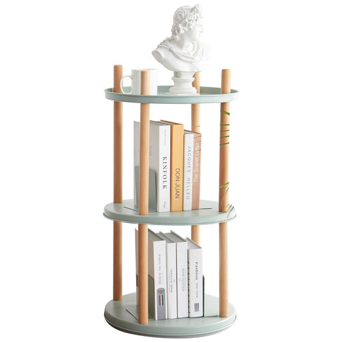 Compact 3-Tier Solid Wood Rotating Bookshelf for Living Room.