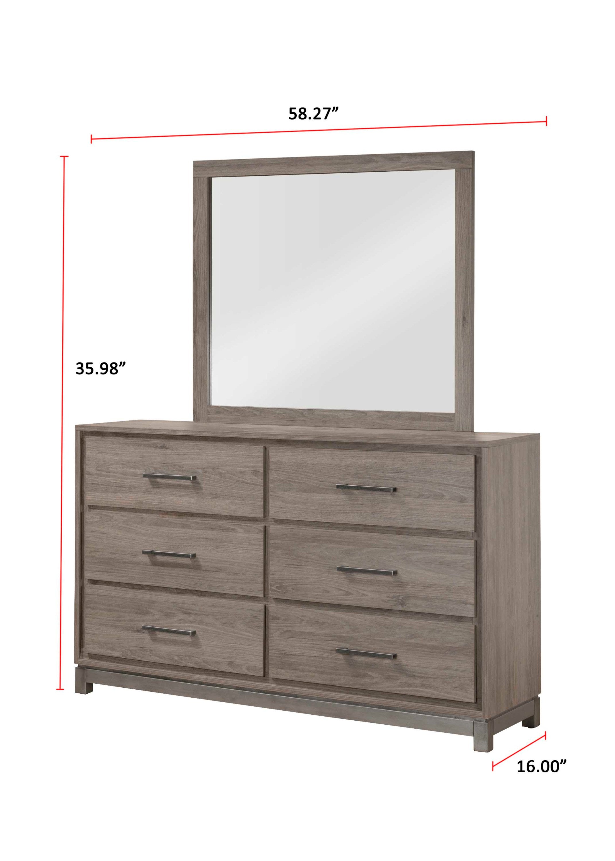 1pc Contemporary 6-Drawer Storage Dresser Metal Handle Grey Oak Finish