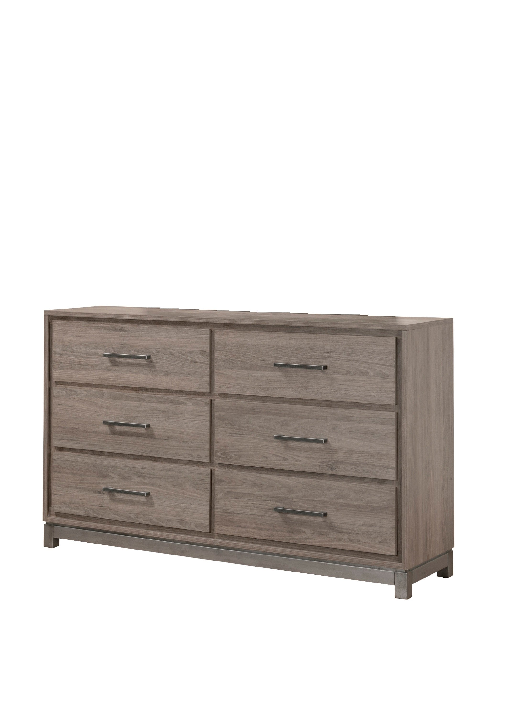 1pc Contemporary 6-Drawer Storage Dresser Metal Handle Grey Oak Finish