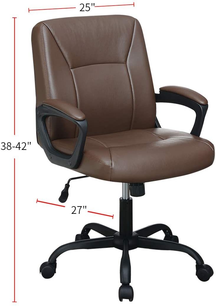 Relax Cushioned Office Chair 1pc Brown Color Upholstered Seat back Adjustable Chair Faux Leather